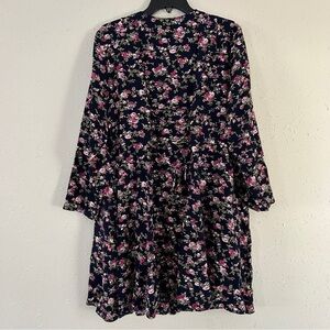Moon Dance Vintage Blue Pink Floral Print Long Sleeve Mini Dress Size 18 Spring